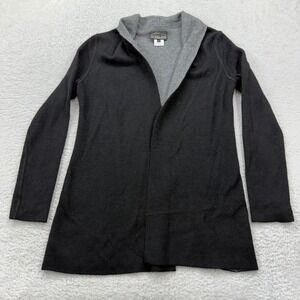 Overland Cardigan Sweater Black Gray Open Front Baby Alpaca Cotton XS